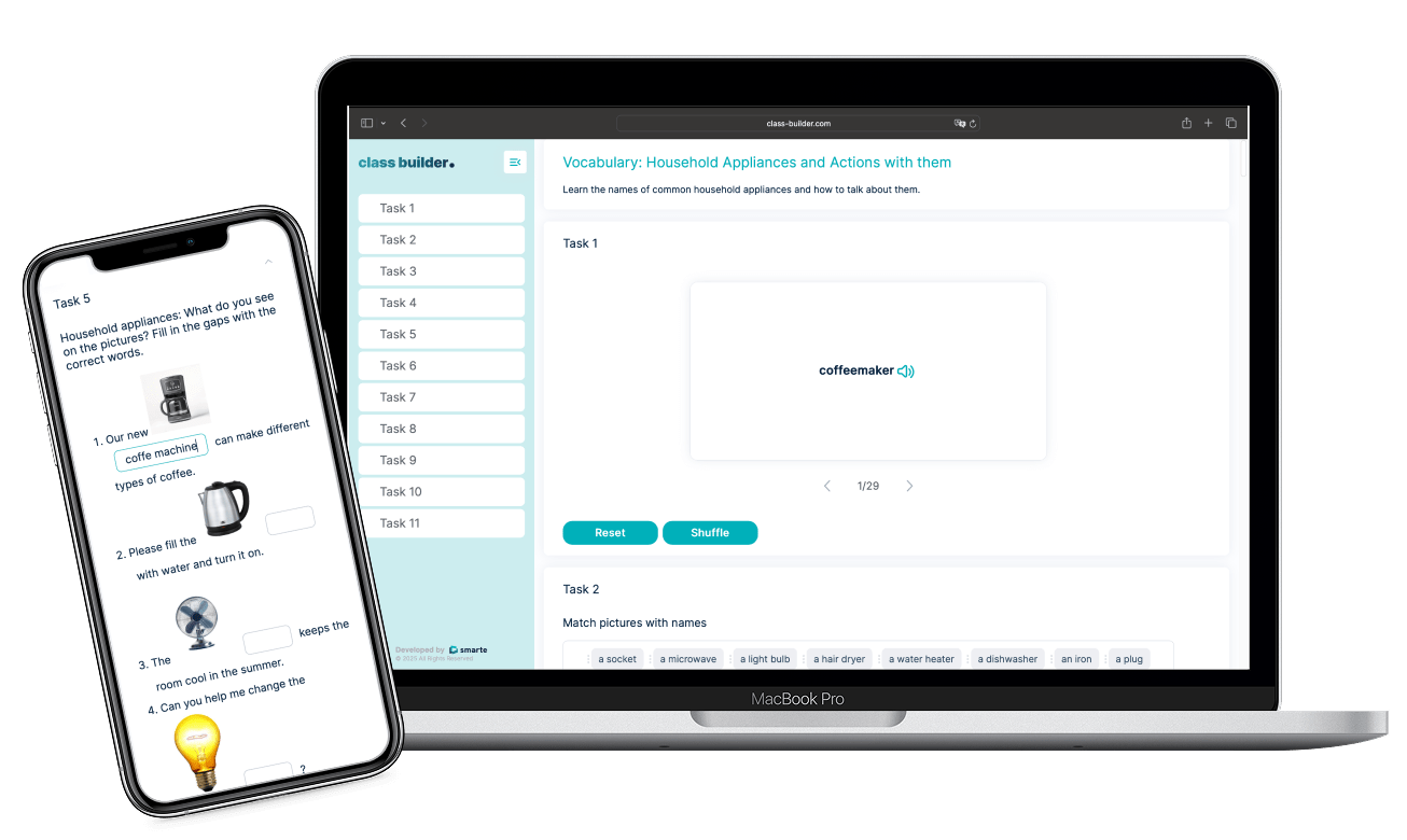 Class Builder ESL lesson and interactive worksheets builder preview on mobile and desktop – accessible ESL resources for teachers